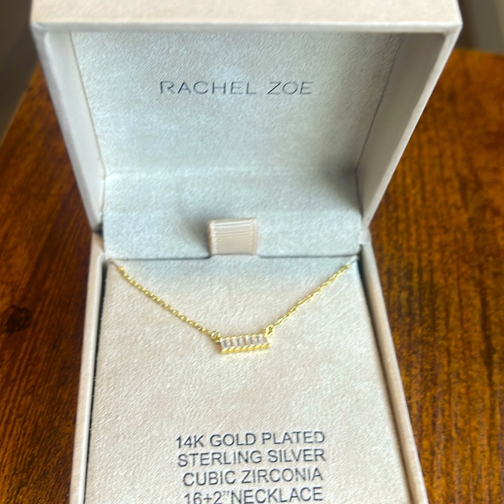 Rachel Zoe 14KT 925 Sterling CZ Gold plated Necklace. New